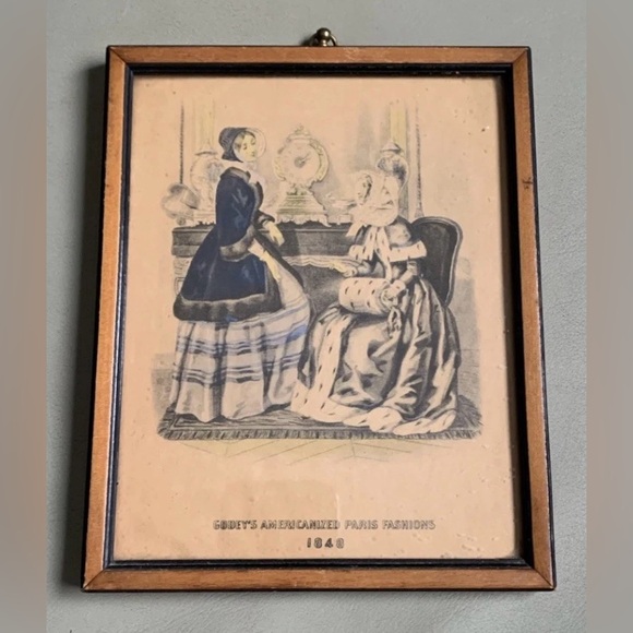 Godey Other - Godey Paris Fashion Print Wood Frame 7.5” x 6” Hook to Hang Godey’s Ladies VTG